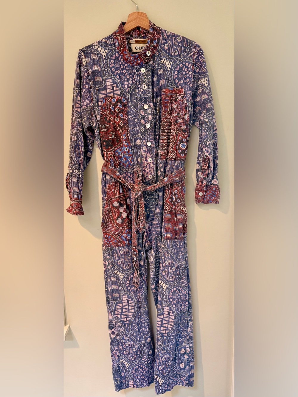 Chufy Gregory Patchwork Utility Jumpsuit Belted Boho Print Size M - Picture 5 of 6